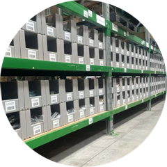 Shelving with labelled pick bins